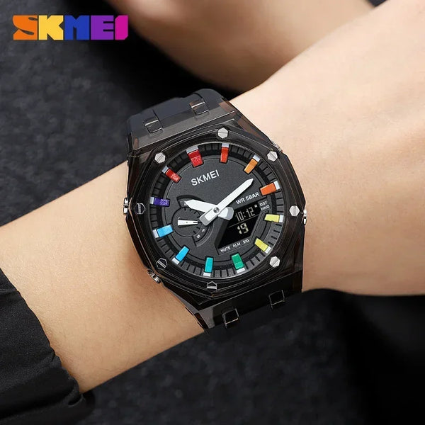 SKMEI Waterproof Men Watch Countdown Stopwatch Led Light Electronic Movement Wristwatch 5Alarm Clock 2 Time Digital Watches 2100