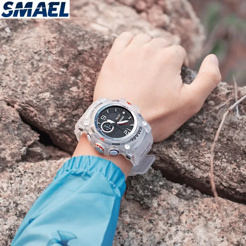 SMAEL 8007  Men's Outdoor Cool Dual Display Waterproof Glow Electronic Watch Outdoor Transparent Watch