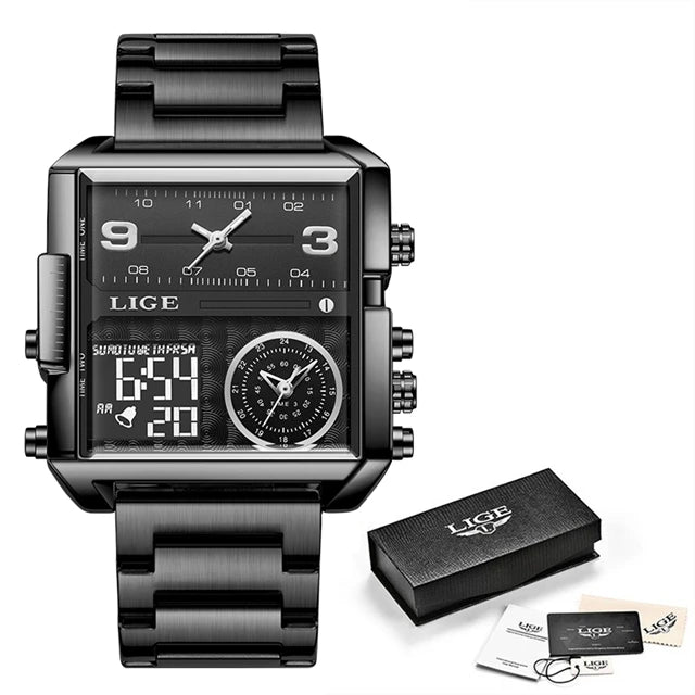 LIGE Luxury Men Quartz Digital Watch Creative Sport Watches Male Waterproof Wristwatch Montre Homme Clock Relogio Masculino+box