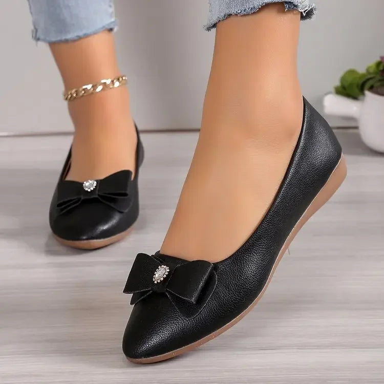 Women Casual Flats Shoes  New Bow Elegant Walking Shoes Spring Designer Brand Retro Dress Soft Sole Shoes Zapatillas Mujer