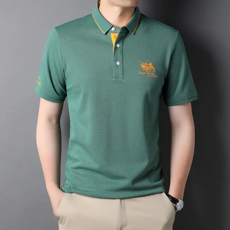 Fashion Men Summer Short Sleeve Polo Shirts Streetwear Business Office Lapel Male Clothes Korean Loose Embroidery Casual Tops