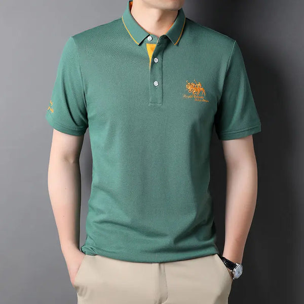 Fashion Men Summer Short Sleeve Polo Shirts Streetwear Business Office Lapel Male Clothes Korean Loose Embroidery Casual Tops