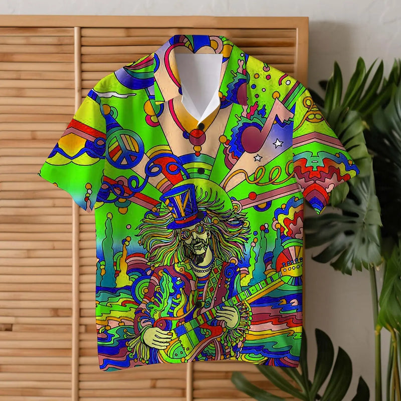 Colorful Guitar Hippie Men's Shirt Daily Wear Going out Weekend Summer Cuban Collar Short Sleeves  4-Way Stretch Fabric Shirt