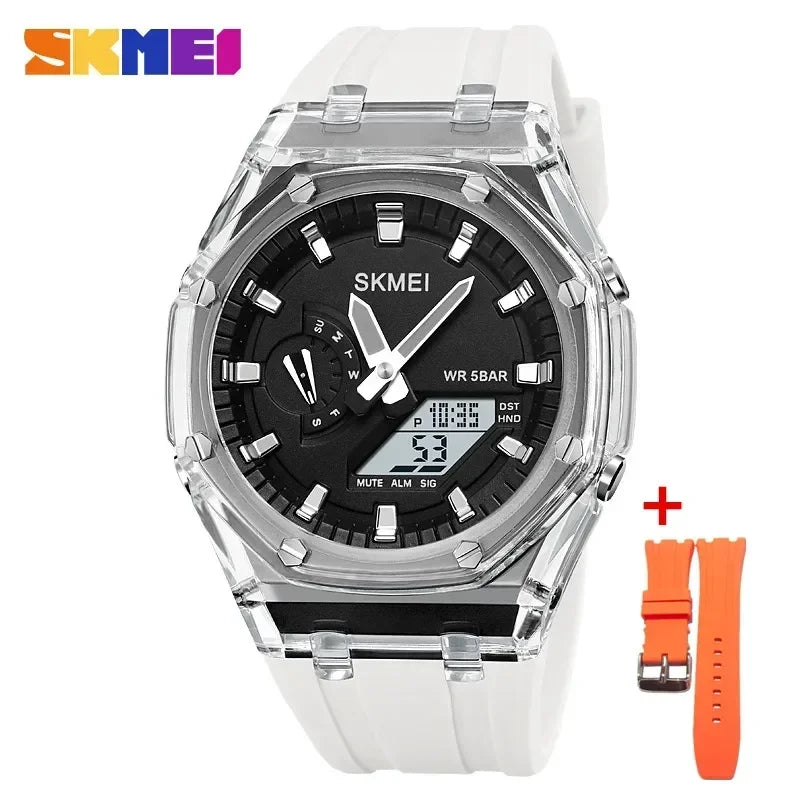 SKMEI Waterproof Men Watch Countdown Stopwatch Led Light Electronic Movement Wristwatch 5Alarm Clock 2 Time Digital Watches 2100