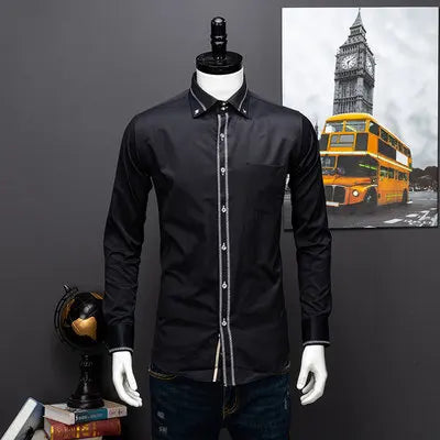 2023 Spring/Autumn Men's Slim Fit Long Sleeve Dress Shirt Europe Business Causal Border Shirt High Quality Wedding Grooms Shirts