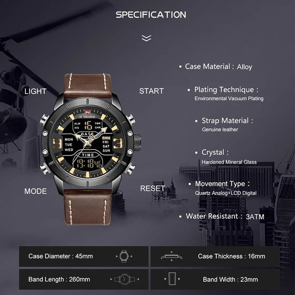 NAVIFORCE Watch Men Top Luxury Brand Leather Waterproof Quartz Wristwatches Military Sport Men’s Watches Date Relogio Masculino