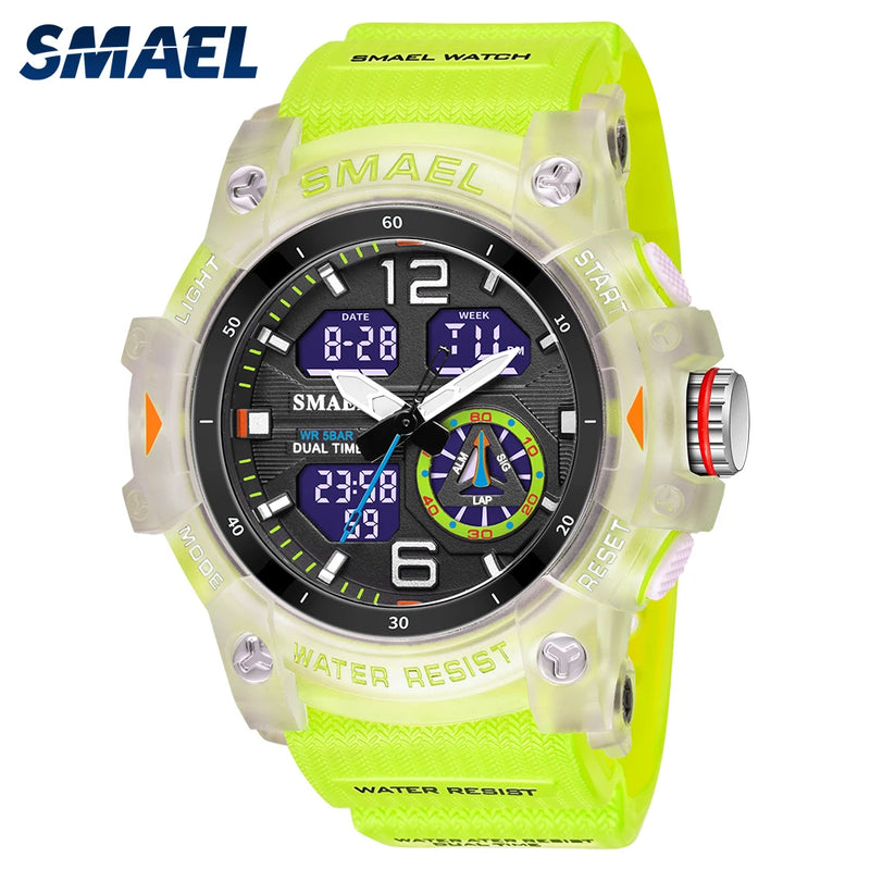 SMAEL 8007  Men's Outdoor Cool Dual Display Waterproof Glow Electronic Watch Outdoor Transparent Watch