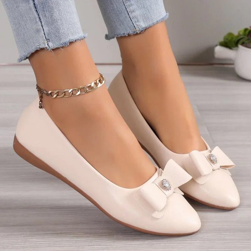 Women Casual Flats Shoes  New Bow Elegant Walking Shoes Spring Designer Brand Retro Dress Soft Sole Shoes Zapatillas Mujer