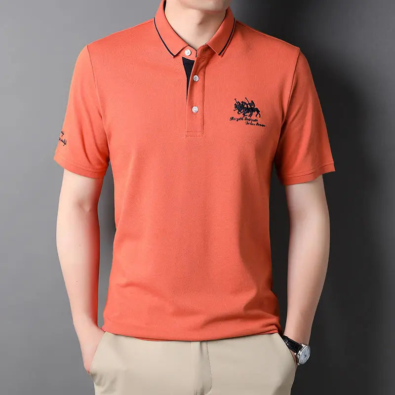 Fashion Men Summer Short Sleeve Polo Shirts Streetwear Business Office Lapel Male Clothes Korean Loose Embroidery Casual Tops