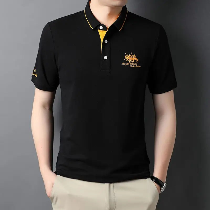 Fashion Men Summer Short Sleeve Polo Shirts Streetwear Business Office Lapel Male Clothes Korean Loose Embroidery Casual Tops