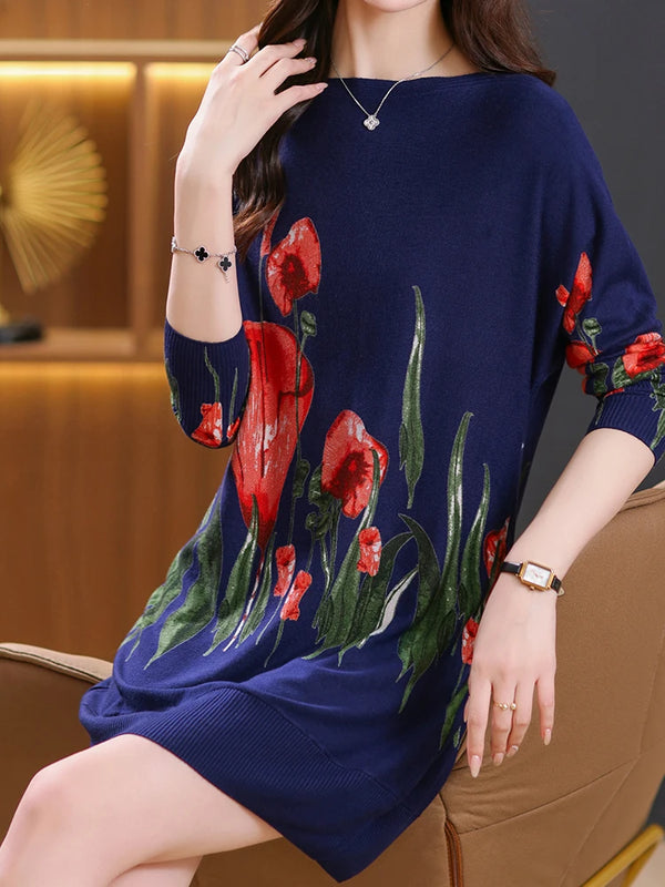 Print Sweaters Dresses Autumn Spring Womens Clothing Long Sleeve Top Femme Pullover Slim Soft Sweater Women