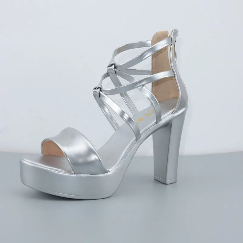 Big Size 32-43 Block Heel Platform Sandals Women Wedding Shoes 2024 Summer High Heels Gladiator Sandals Patent Leather Sandals