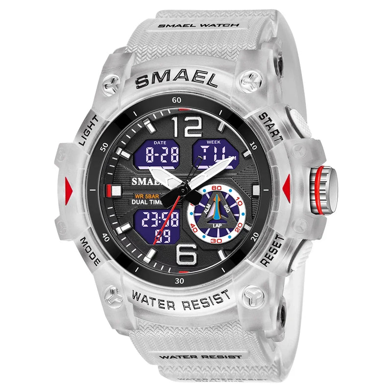 SMAEL 8007  Men's Outdoor Cool Dual Display Waterproof Glow Electronic Watch Outdoor Transparent Watch