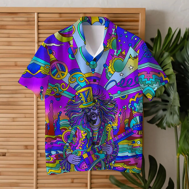 Colorful Guitar Hippie Men's Shirt Daily Wear Going out Weekend Summer Cuban Collar Short Sleeves  4-Way Stretch Fabric Shirt