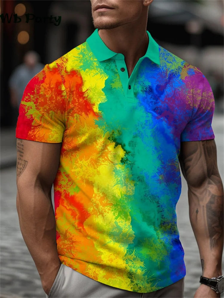 Simple Graphic T shirts Polo T shirt Men Lapel T-shirts for Men Fashion Casual Men's Shirts Mens Clothes Simple 3D Print Tops