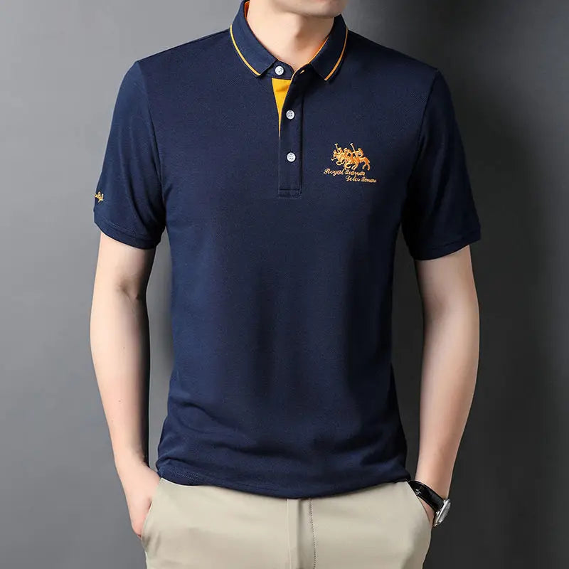 Fashion Men Summer Short Sleeve Polo Shirts Streetwear Business Office Lapel Male Clothes Korean Loose Embroidery Casual Tops