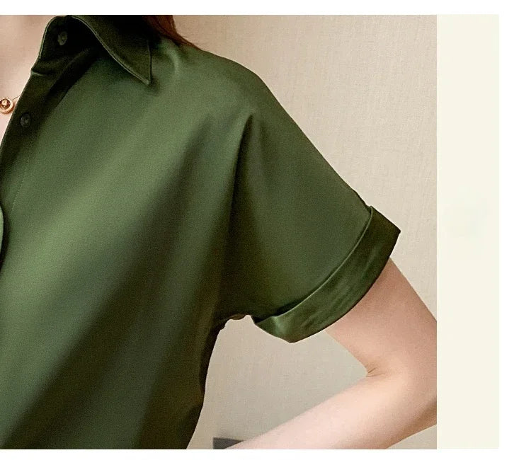 Summer Short Sleeve Women Shirt Blusas Mujer De Moda 2024 Verano Office Lady Turn Down Collar Shirt Women Tops Shirts Blusa E704