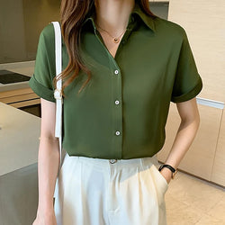 Summer Short Sleeve Women Shirt Blusas Mujer De Moda 2024 Verano Office Lady Turn Down Collar Shirt Women Tops Shirts Blusa E704