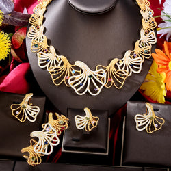 GODKI 4PCS Jingo Leaf Flower Luxury African Jewelry Sets For Women Wedding Party Naija Bride Necklace Dubai Bridal Dress Jewelry