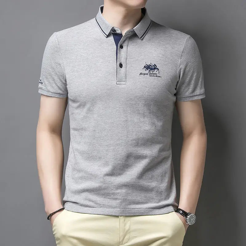 Fashion Men Summer Short Sleeve Polo Shirts Streetwear Business Office Lapel Male Clothes Korean Loose Embroidery Casual Tops