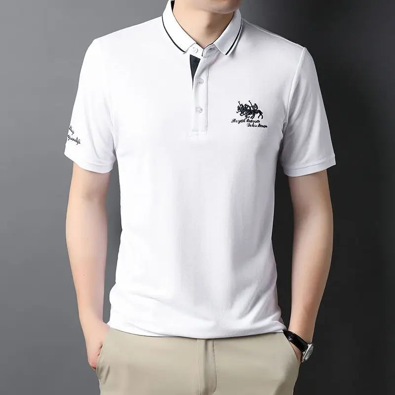 Fashion Men Summer Short Sleeve Polo Shirts Streetwear Business Office Lapel Male Clothes Korean Loose Embroidery Casual Tops
