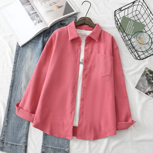 2025 New Cotton Casual Women's Shirts Ladies Loose Solid White Blue Long Sleeve Blouses & Tops Female X-Long Style Shirt Clothes