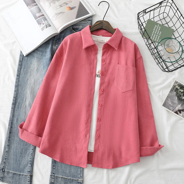 2025 New Cotton Casual Women's Shirts Ladies Loose Solid White Blue Long Sleeve Blouses & Tops Female X-Long Style Shirt Clothes