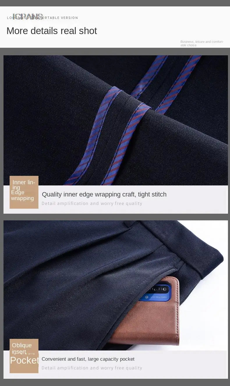 Double Pleated Mens suit pants Loose Fitting High Waist Trousers for Male Casual Business Formal Dress Pants Thick Autumn Winter