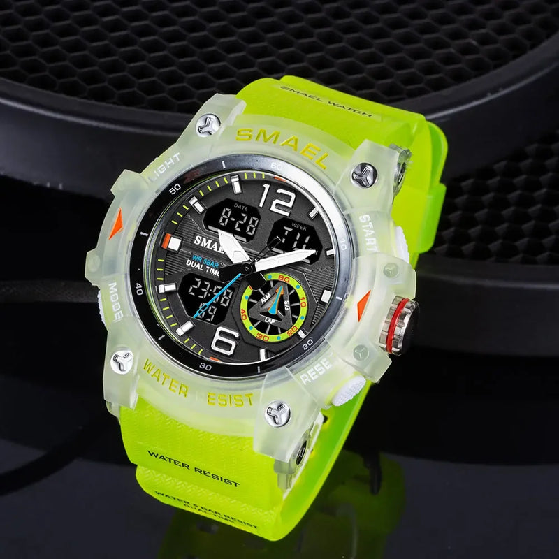 SMAEL 8007  Men's Outdoor Cool Dual Display Waterproof Glow Electronic Watch Outdoor Transparent Watch