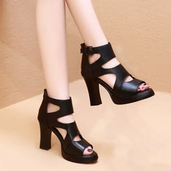 Fashion Peep Toe Rome Style Platform Sandals Women Party Shoes 2024 Summer Cut-Outs Thick Heels Gladiator Sandals Female Sandal