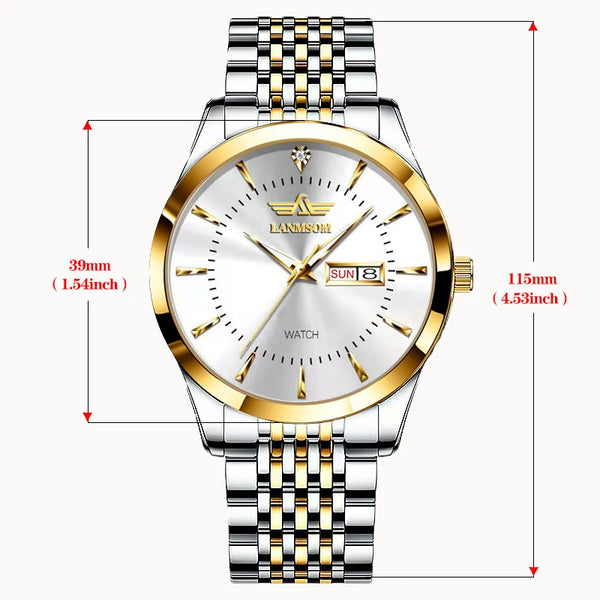 LANMSOM Men's Waterproof Watches, Casual Business Calendar Quartz Watches With Steel Strap