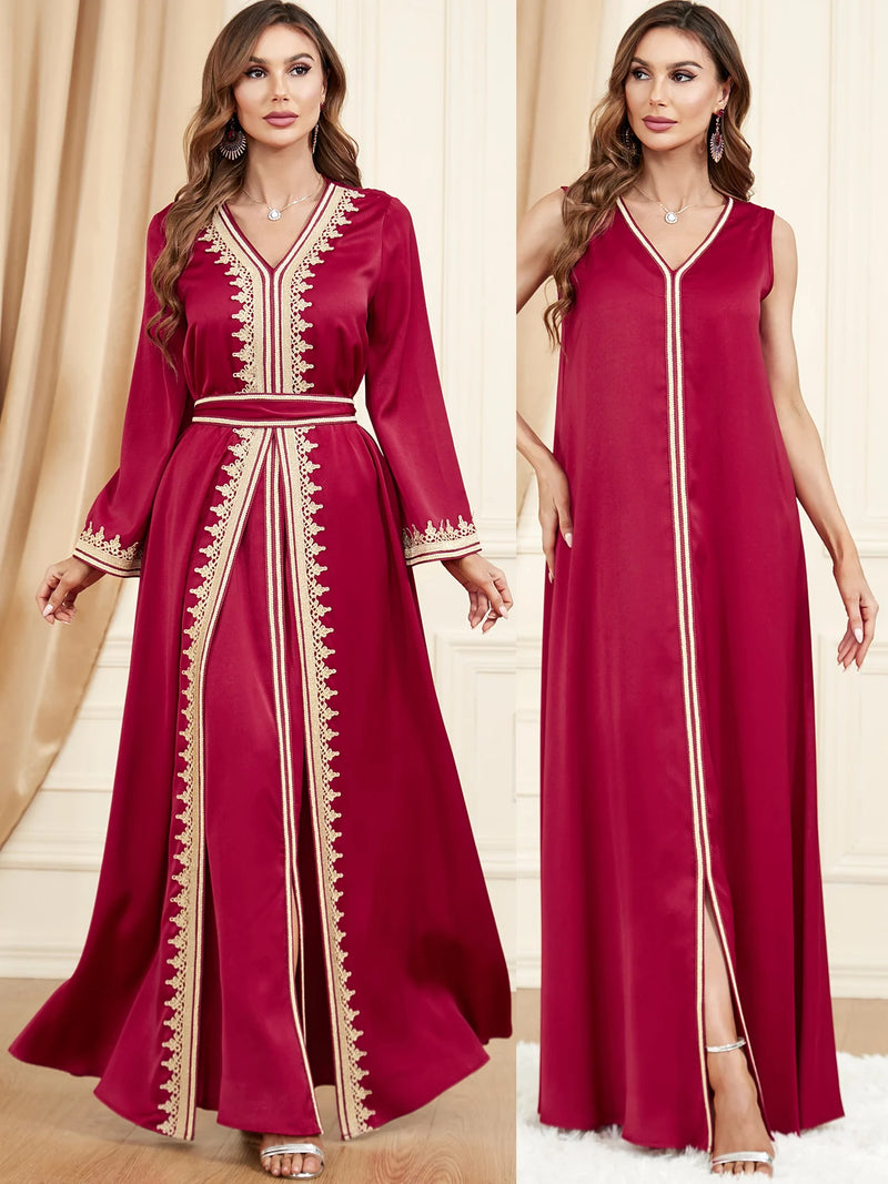 Dubai Abaya for Women Dress 2 Piece Set A-line Abayas Party Dress Kimono Morocco Kaftan Saudi Arab Vestidos Gown Kaftan Islamic