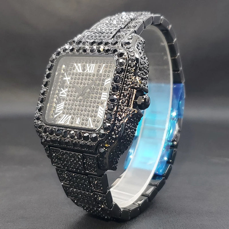 Dropshipping Quartz Men's Watches Luxury Fashion Diamond Watch With Calendar Hip Hop Full Iced Out Watches For Male Reloj Hombre