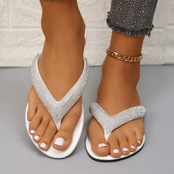 Women Flats Slippers Shoes Crystal Summer Casual Flip Flops Fashion Open Toe Dress Sandals New Slingback Beach zapatos Slides