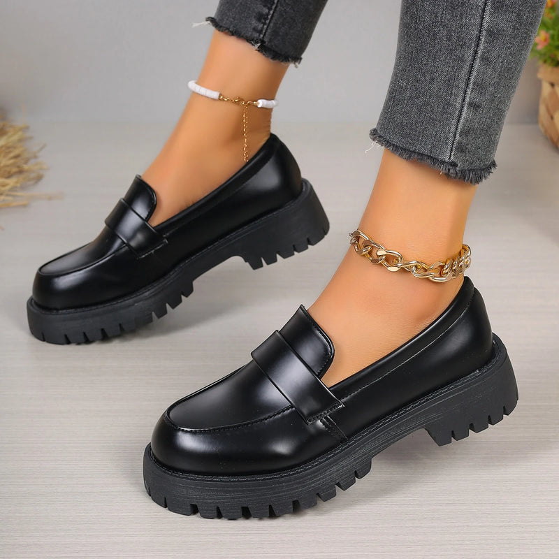 Large Size Loafers Women Platform Flats Spring New Designer Dress Elegant Shoes Walking Comfort Retro Single Shoes Zapatos Mujer