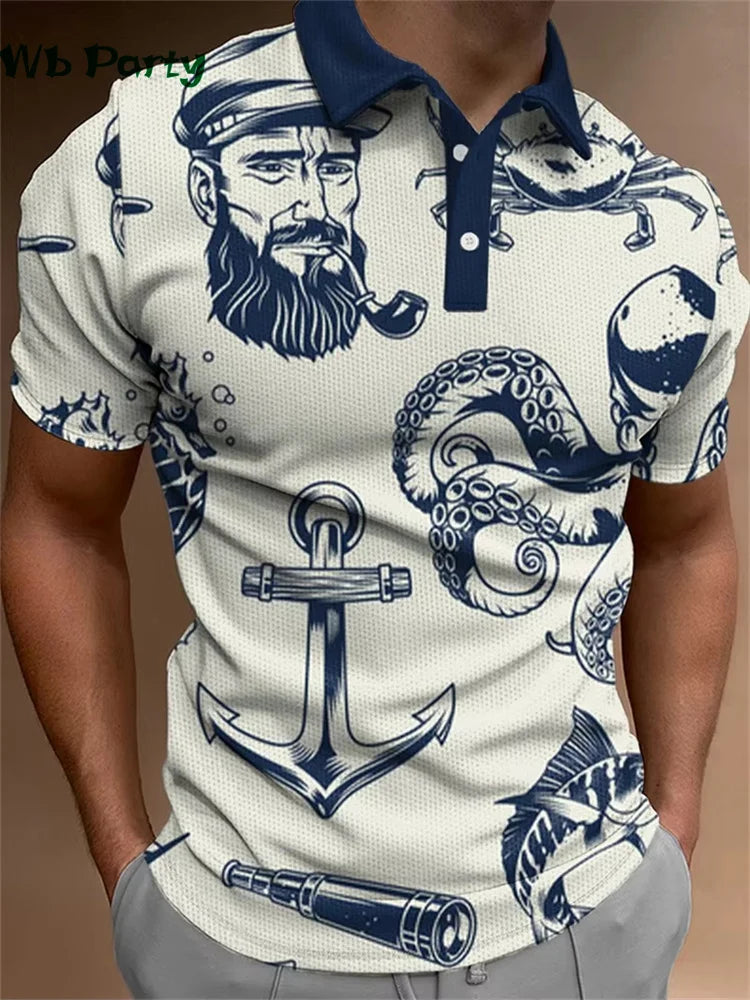 Simple Graphic T shirts Polo T shirt Men Lapel T-shirts for Men Fashion Casual Men's Shirts Mens Clothes Simple 3D Print Tops