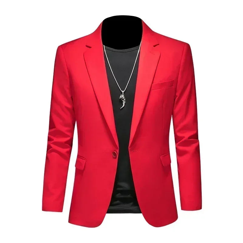 Fashion Men's Business Casual Blazer Black White Red Green Solid Color Slim Fit Jacket Wedding Groom Party Suit Coat M-6XL