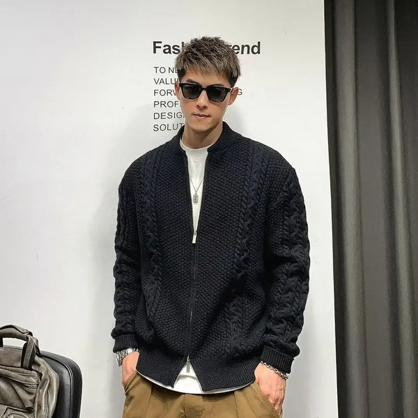 Knitted Sweaters for Men Cardigan Motorcycle Man Clothes Coat Zipper Jacket Zip-up No Hoodie Korean Fashion 90s Vintage Style S