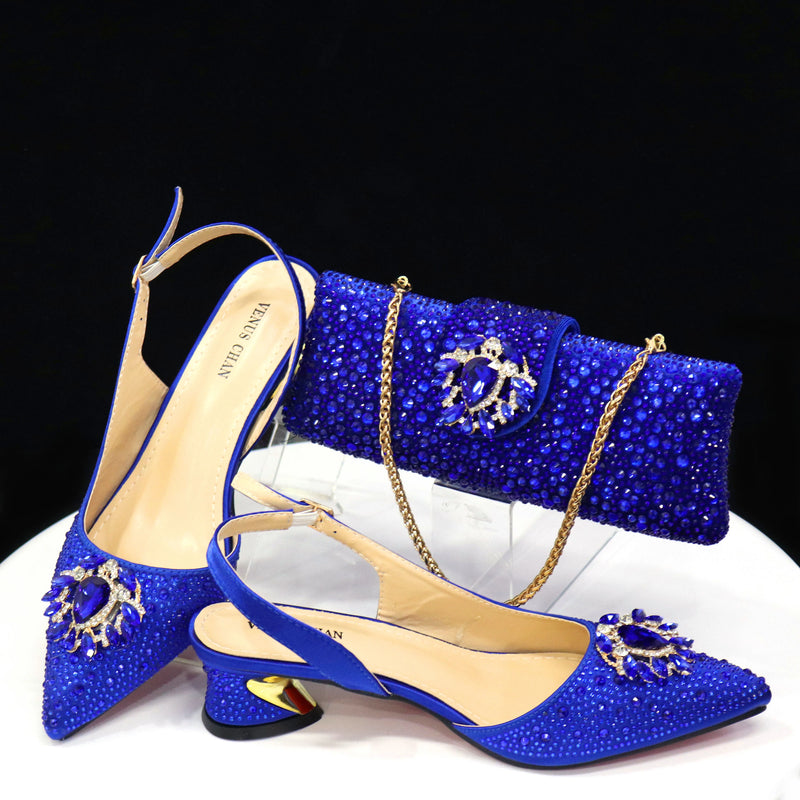 Doershow hot selling purple Shoes and Bags To Match Set Italy Party Pumps Italian Matching Shoe and Bag Set for Party!   HTY1-21